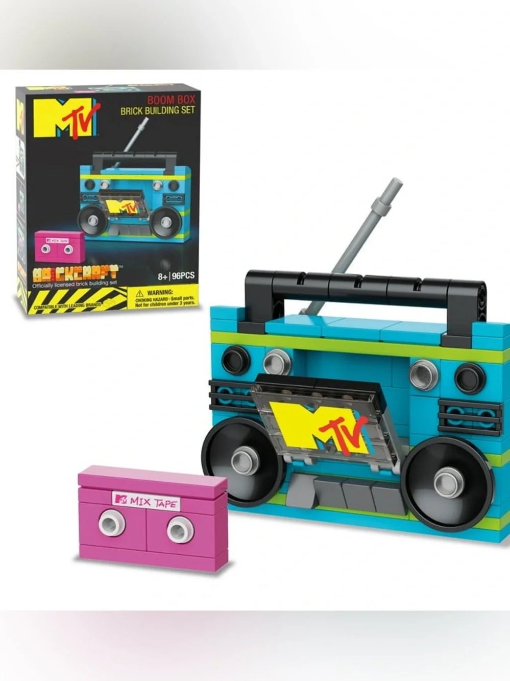 MTV Retro Boom Box Brick Set - Blue, Black & Pink Accents - 96 Piece Puzzle